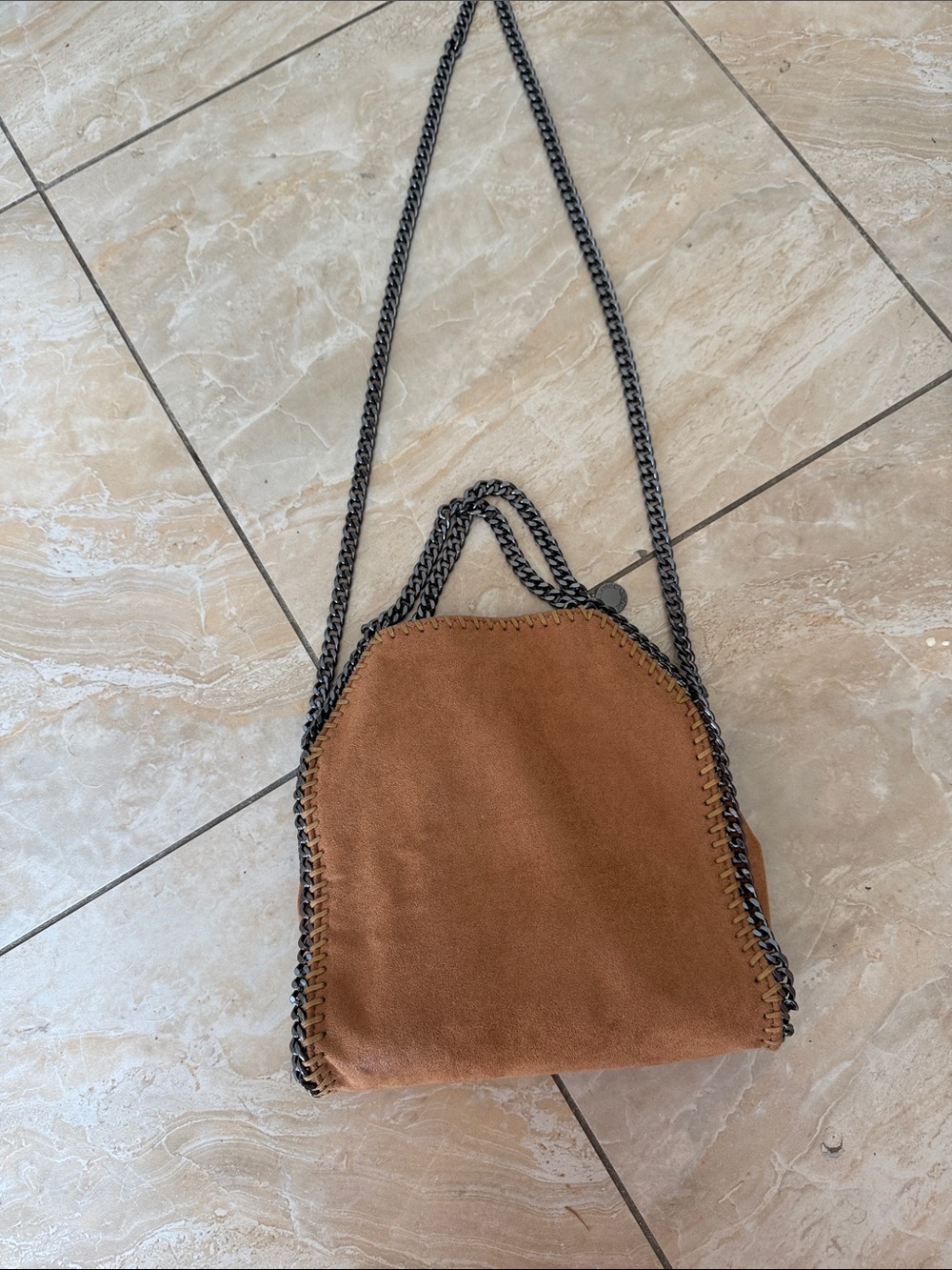 Tan Suede Crossbody Bag with Chain Trim NWOT